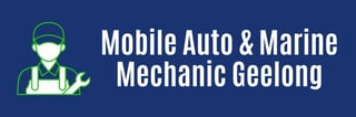 Mobile Auto and Marine Mechanic Geelong logo with mechanic icon and business name on dark blue background