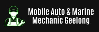 Logo for Mobile Auto & Marine Mechanic Geelong featuring a green-outlined mechanic figure with tools and bold white text on black background